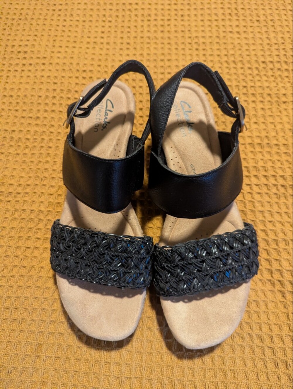 Clarks Black Braided Strap Sandals - Comfortable Women’s Footwear, 8.5